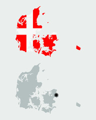 Contour of Denmark in grey and in flag colors