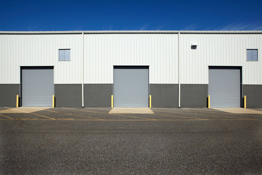 Closed doors at warehouse loading dock