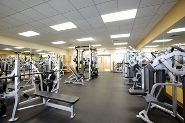 Exercise equipment in empty gym