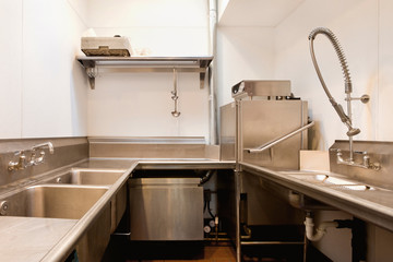 Empty commercial kitchen in restaurant