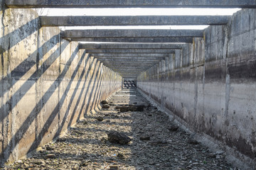 inside view of the irrigation artificial concrete channel.