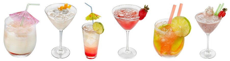 Set of cocktails isolated on white