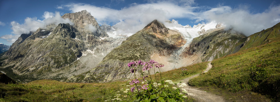 Mt Blanc trail in mountains, Val Ferret, Switzerland