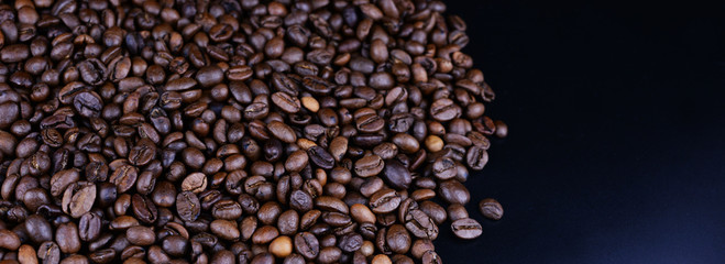 aromatic banner with many grains of coffee