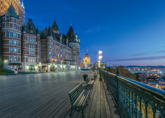 Chateau Frontecac illuminated at night, Quebec, Canada