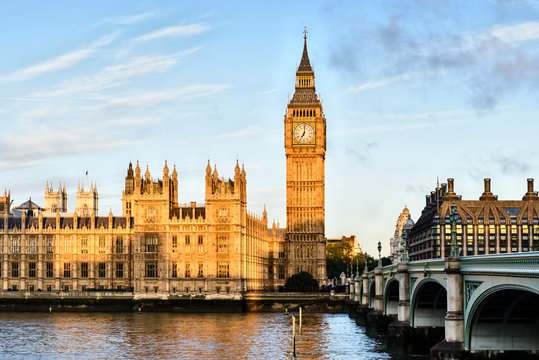 Sunrise shining on Big Ben, London, United Kingdom - Powered by Adobe