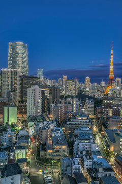 Tokyo cityscape lit up at night, Tokyo, Japan