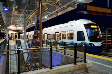 Light rail pulling into station