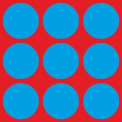 nine blue circles on red