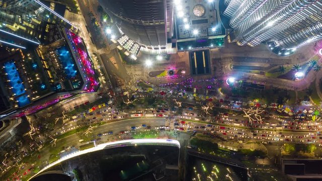 kuala lumpur cityscape downtown night time illuminated aerial panorama 4k timelapse malaysia