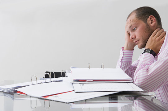 Caucasian businessman working in office