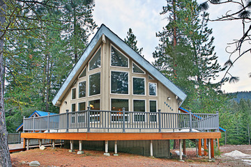 Modern cabin in rural forest