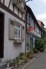 Fototapeta na wymiar Historische Fachwerkhäuser am Marktplatz in Heppenheim / Bergstrasse