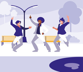 interracial dancers group dancing in the park