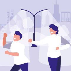 young dancers couple dancing in the park