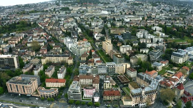 Aerial shot of the cityscape of Lausanne. Switzerland
