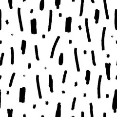 Hand drawn black and white brush stroke seamless pattern. 