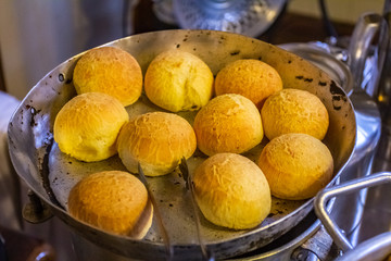 Cheese bread in rustic pan. 
