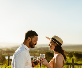 Close up of a romantic couple on a wine date