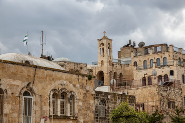 Fototapeta na wymiar Residential homes in the Old City during a cloudy day. Taken in Jerusalem, Israel.