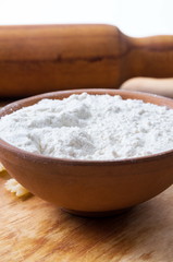 Fototapeta na wymiar Baking ingedients. Flour and pasta on table