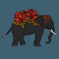 Black elephant with flower Thai style art design vector illustration