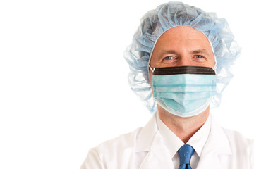 Fototapeta premium Surgeon Doctor in Mask and Hair Net Ready to Work - Medical Healthcare