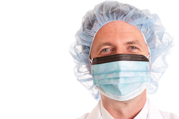Surgeon Doctor in Mask and Hair Net Ready to Work - Medical Healthcare