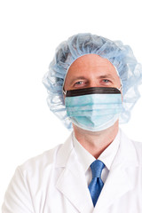 Surgeon Doctor in Mask and Hair Net Ready to Work - Medical Healthcare