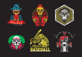 Set Of Skull Design T-Shirt Vector Illustration