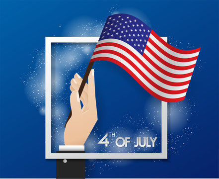 The hand of the businessman holding a usa flag  independence day usa celebration banner template