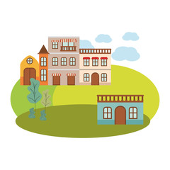 Fototapeta premium neighborhood houses in landscape isolated icon