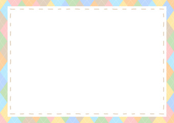 ステッチフレーム　パステルカラーアーガイル背景