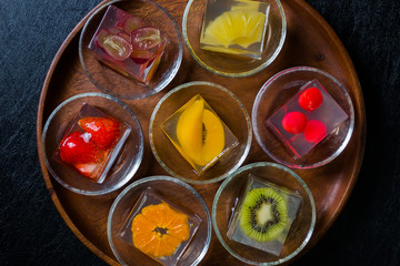 きれいなフルーツゼリー　Colorful sweet delicious fruit jelly