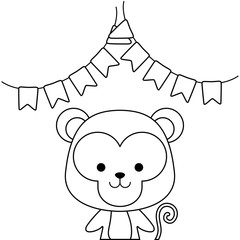 cute monkey animal with garlands hanging