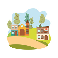 neighborhood houses in landscape isolated icon