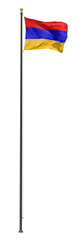 Armenian flag on a pole, isolated on a white background
