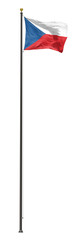 Fototapeta premium Czech Republic flag on a pole, isolated on a white background