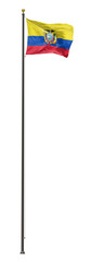 Ecuadorian flag on a pole, isolated on a white background