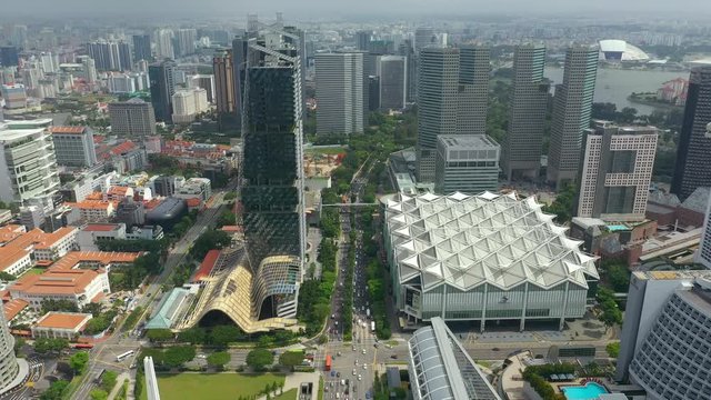 singapore city day time famous traffic street aerial panorama 4k 