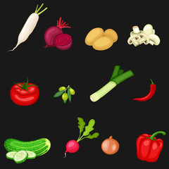 Collection of vegetables on a black background
