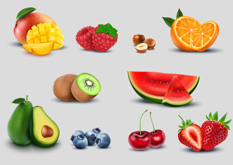 Set of fruits on white background