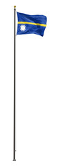 Nauru flag on a pole, isolated on a white background