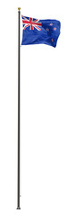 New Zealand flag on a pole, isolated on a white background