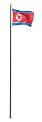 Fototapeta premium North Korean flag on a pole, isolated on a white background