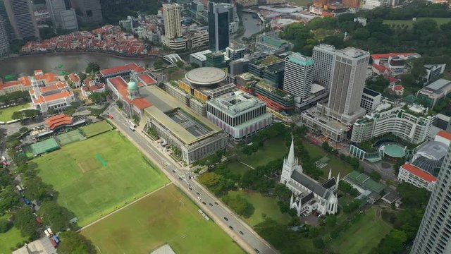 day time singapore city center national gallery aerial panorama 4k 