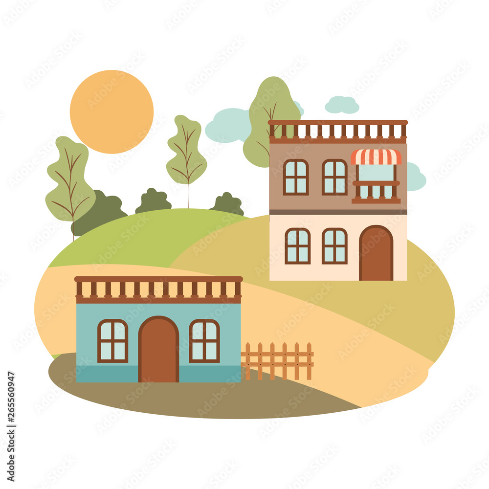 Canvas Prints neighborhood houses in landscape isolated icon