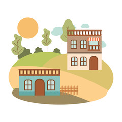 neighborhood houses in landscape isolated icon