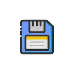 vector illustration of a floppy disk. Suitable for design elements of old school external storage devices, data storage and file settings. Floppy disk icon with bold outline