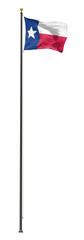 Texas flag on a pole, isolated on a white background